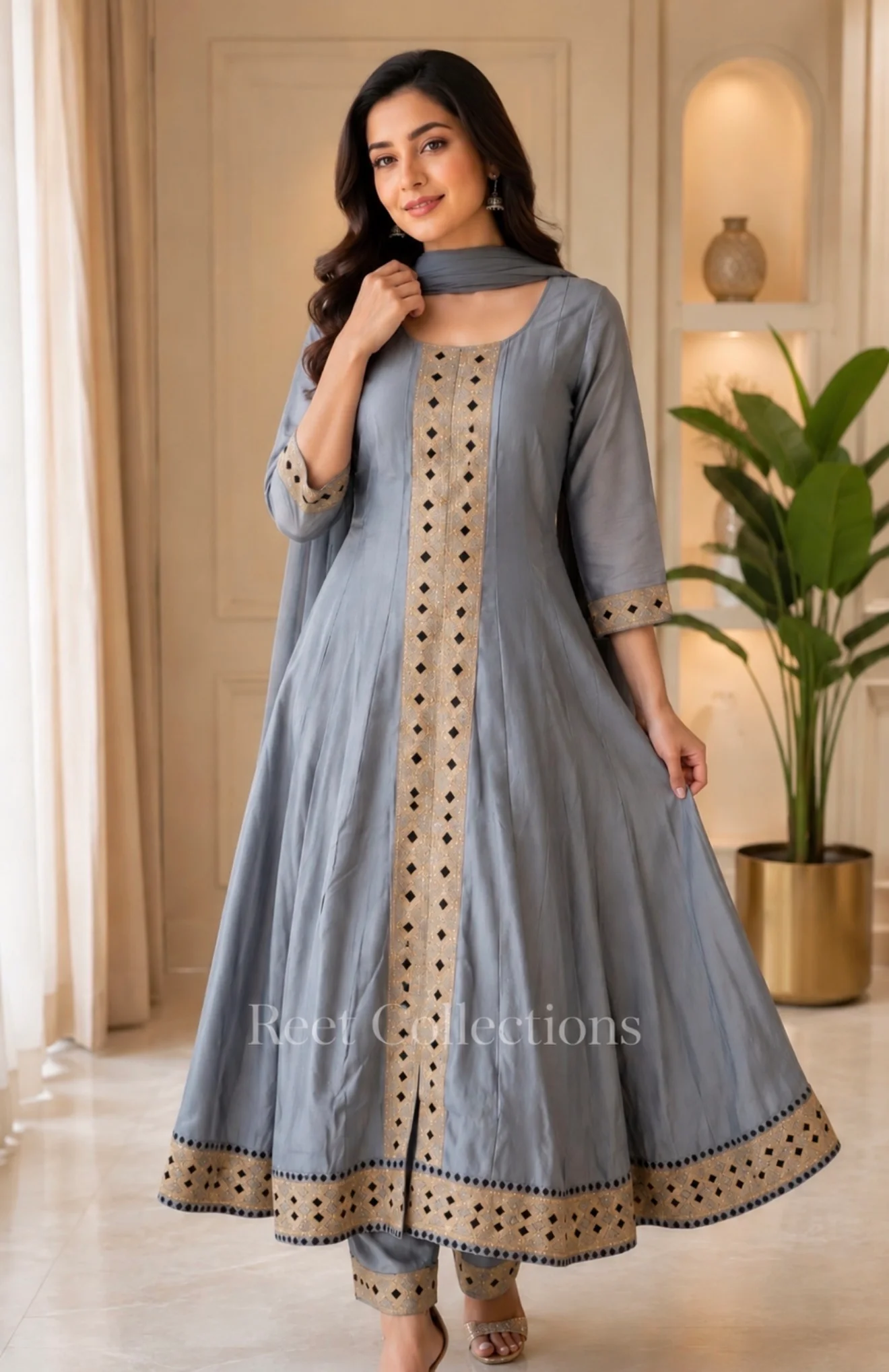 Slate Blue Anarkali Suit