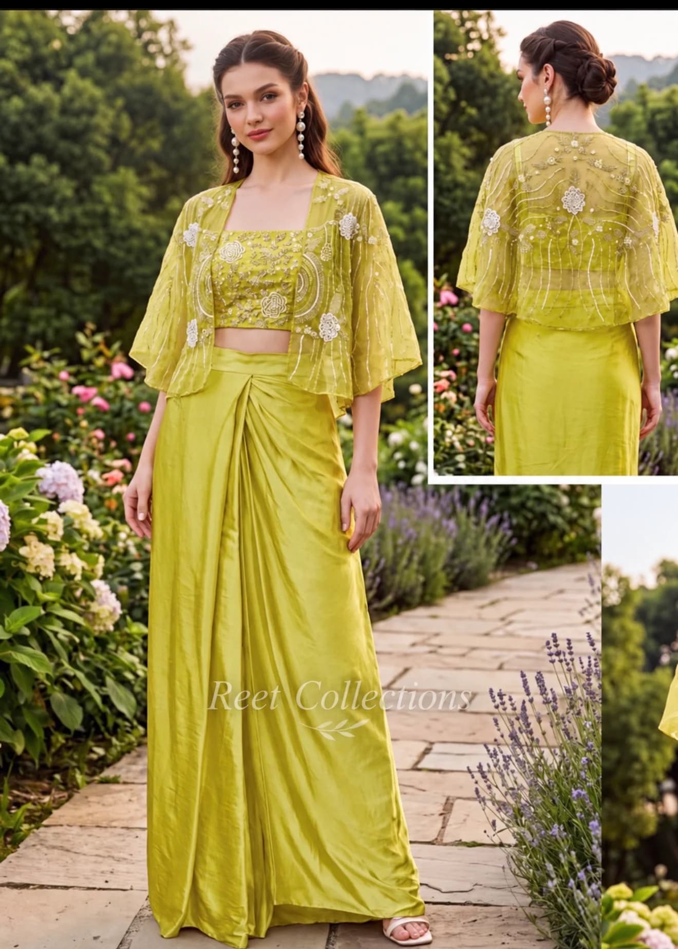 Lime green indo western set
